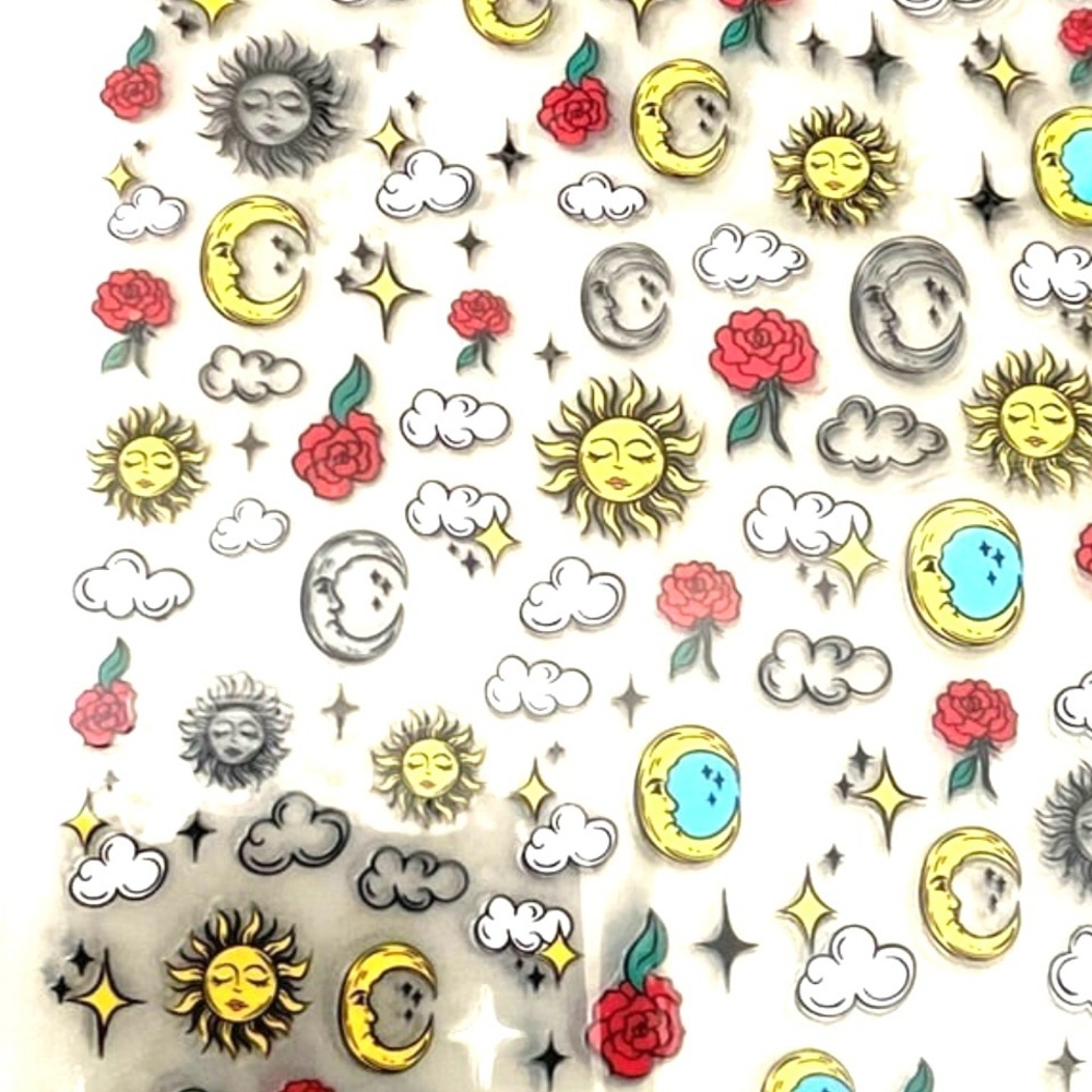 Celestial Nail Art Sticker Sun, Moon, and Rose Design Each